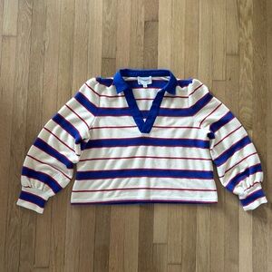 Pomander Place Navy Stripe Bradley Knit Polo Popover Sweater XL $98